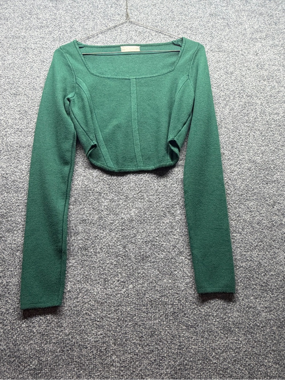 Altar'd State Emerald Green Cropped Square-Neck Long Sleeve Top